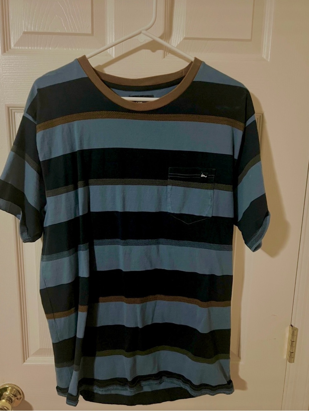 Imperial Motion Blue, Black & Brown Striped Pocket Tee